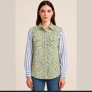 equipment silk blouse S/P size yellow/blue color EUC